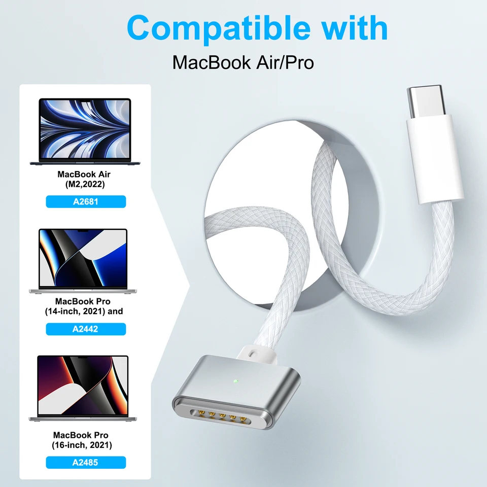 Stouchi Câble USB-C Magnétique 140W – Charge Rapide MacBook Pro/Air M1 à M4 – Longueur 2m – Nylon Tressé – Connexion Auto-aligneable