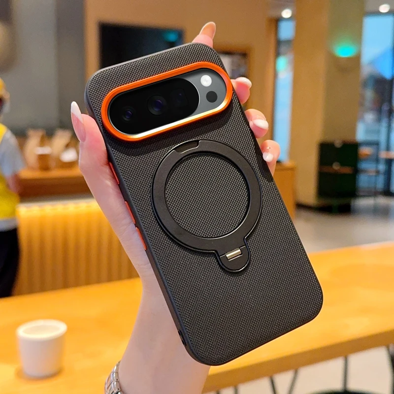 Rotating Kickstand Textured Magnetic Phone Case with Camera Protection and Comfortable Grip