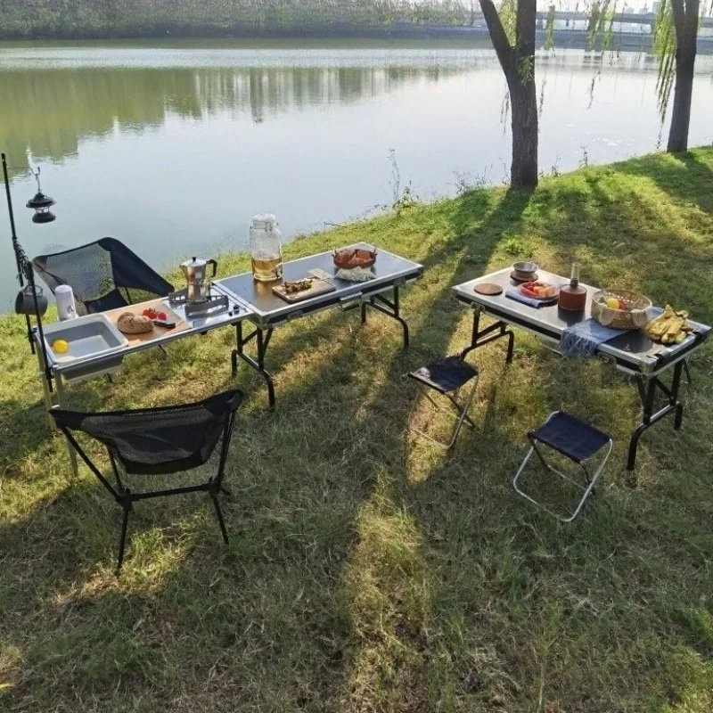 Tavolo da campeggio pieghevole modulare multifunzionale per esterni Tavoli da campeggio con telaio in lega di alluminio per barbecue da picnic - immagine 2