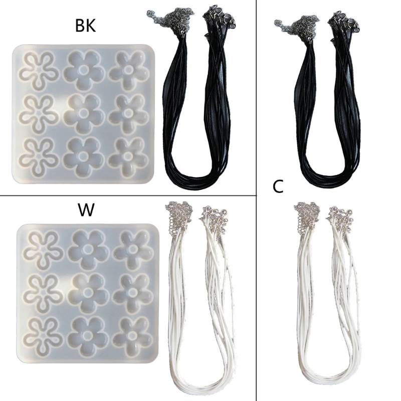 

Y1UE Flower Pendant Silicone Molds With Leathers Rope for DIY Necklace, Jewelry