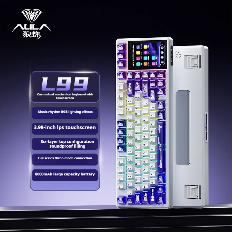 AULA L99 무선 게이밍 키보드 3.98인치 터치 스크린 3모드 가스켓 마운트 핫 스왑 가능 RGB 8000mAh 맞춤형 키보드 선물