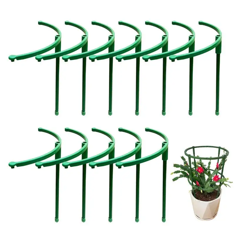 

12pcs Plant Support Plant Stakes Half Round Plant Support Ring Plastic Plant Cage Holder Flower Pot Climbing Trellis