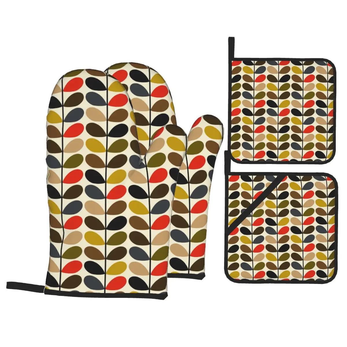 Oven Mitts Pot Holders Sets of 4 Floral Heat Resistant Non Slip BBQ Kitchen Gloves Orla Kiely Multi Stem For Baking Cooking