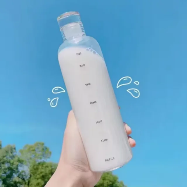 Plastic Water Bottle Time Marker Creative Large Capacity Leakproof Milk Cup Drinkware Kid School Gym Sport 4