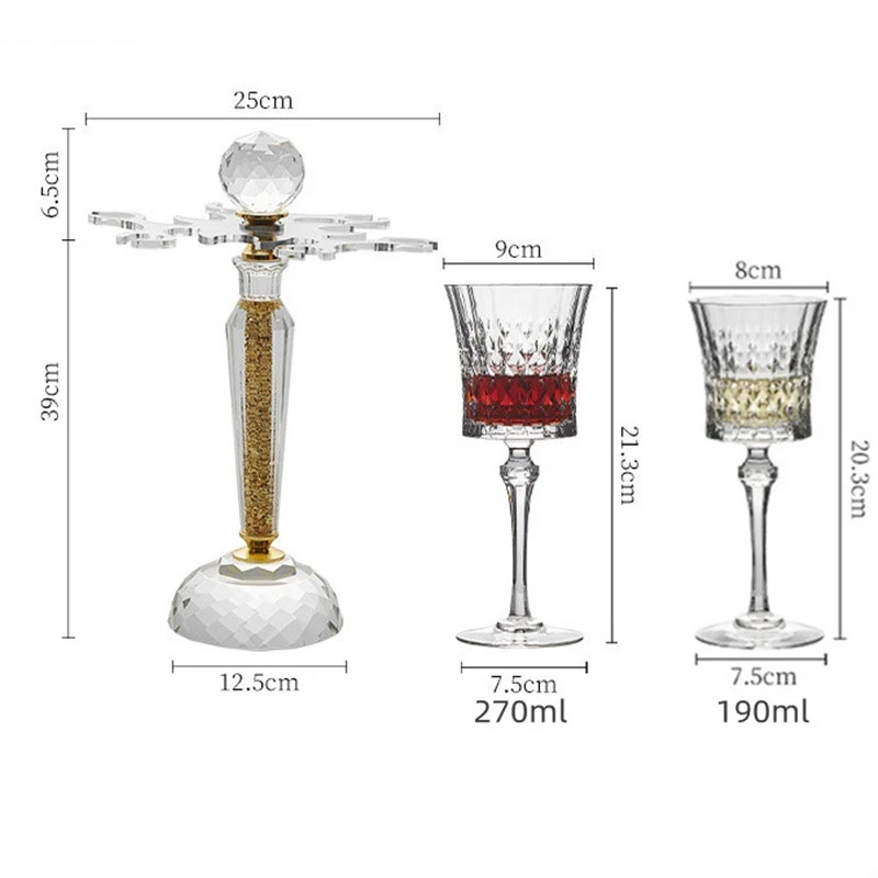 Crystal Glass Red Wine Cup Set with Rotating Holder Wedding Party Champagne Light Luxury Home Bar