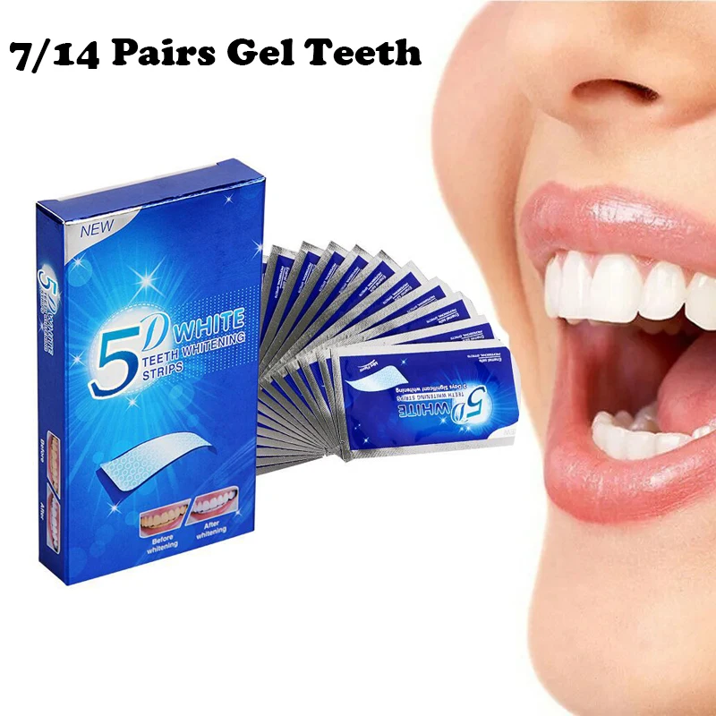 Teeth Whitening Strips 5D Whitening Teeth Stickers 7/14 Pairs Gel Whitening Strips Stain Removal Oral Hygiene Care Strip Dental Bleaching Tools Teeth
