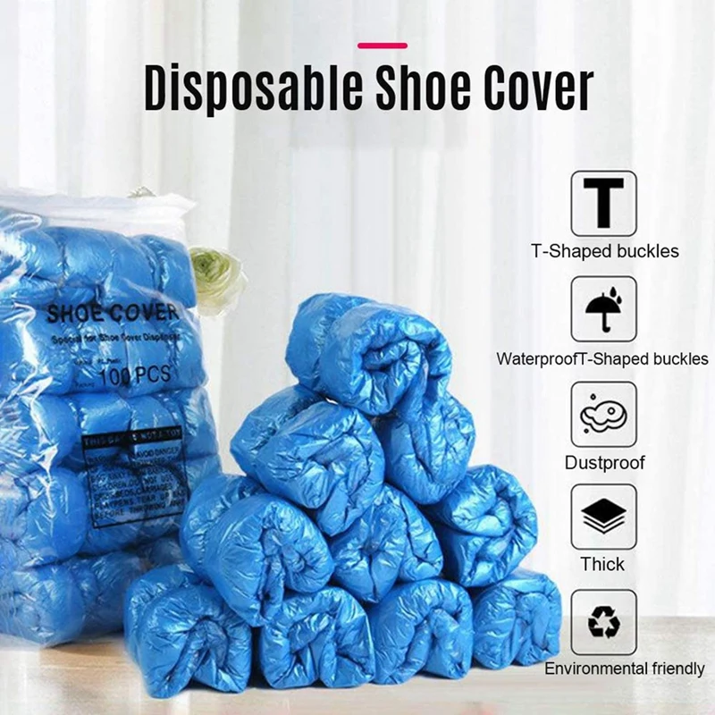 200PCS Disposable T-Buckle Overshoes Waterproof PE Dispensers Dustproof Boot Covers For Automatic Shoe Cover