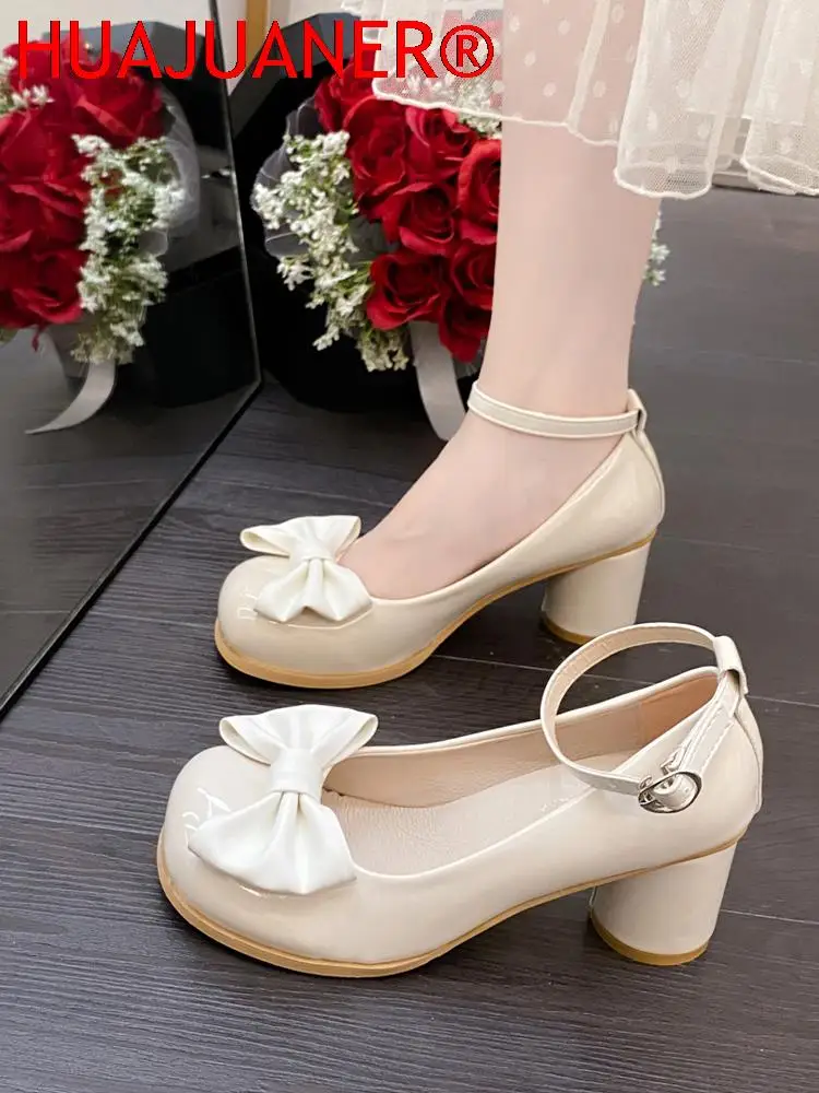 High Heels Women Mary Janes Lolita Shoes Retro Dress Thick Pumps Summer Sandals 2023 New Party Bow Ladies Shoes Prom Zapatos 5