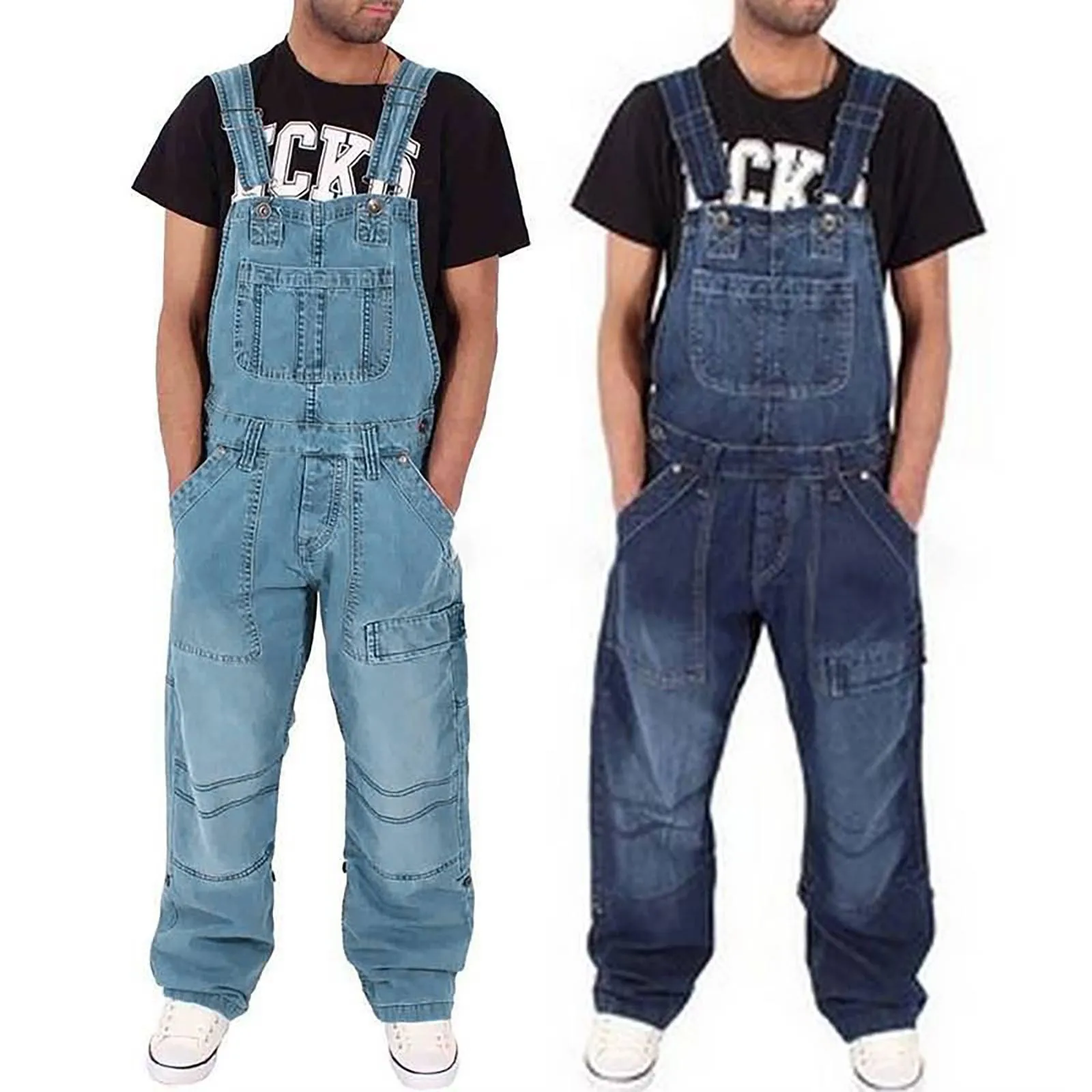 

Versatile Overalls Men'S Denim Suspenders Fashion Simple Multi Pocket Baggy Jeans Trousers Sweatpants Streetwear