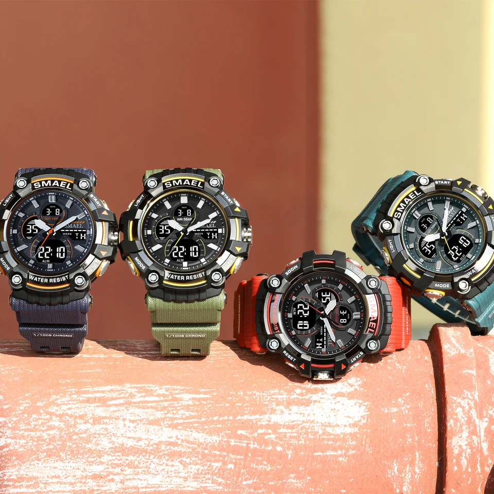 SMAEL Orologio Militare Uomo Digitale LED – Impermeabile 50m, Tattico Sportivo, Verde Chiaro 8072 - 2