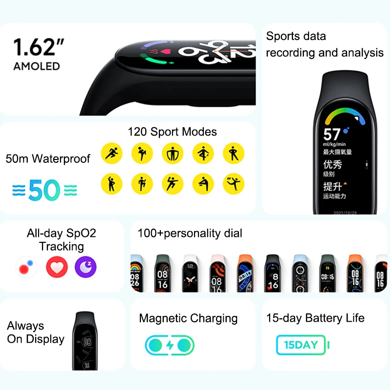 Xiaomi-mi Band Pulseira Inteligente Color Amoled Tela 162 Oxigênio no Sangue 24h Rastreador de Fitness 5am à Prova d Água - Image 5