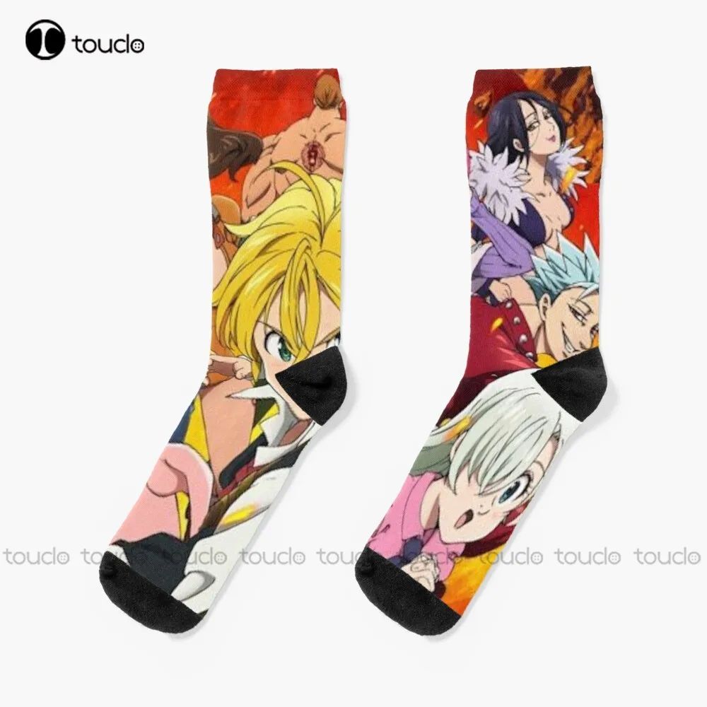 

Носки в виде смертных грехов женские, высококачественные милые элегантные милые хлопковые носки с милым мультяшным рисунком, цифровая печать на 360 °