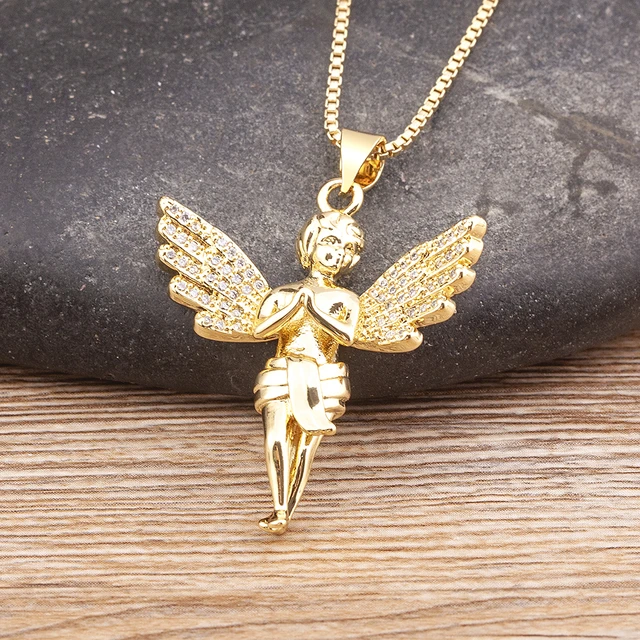 Gold Filled Angel Necklace,angel Wing Necklace,cherub Charm,angel