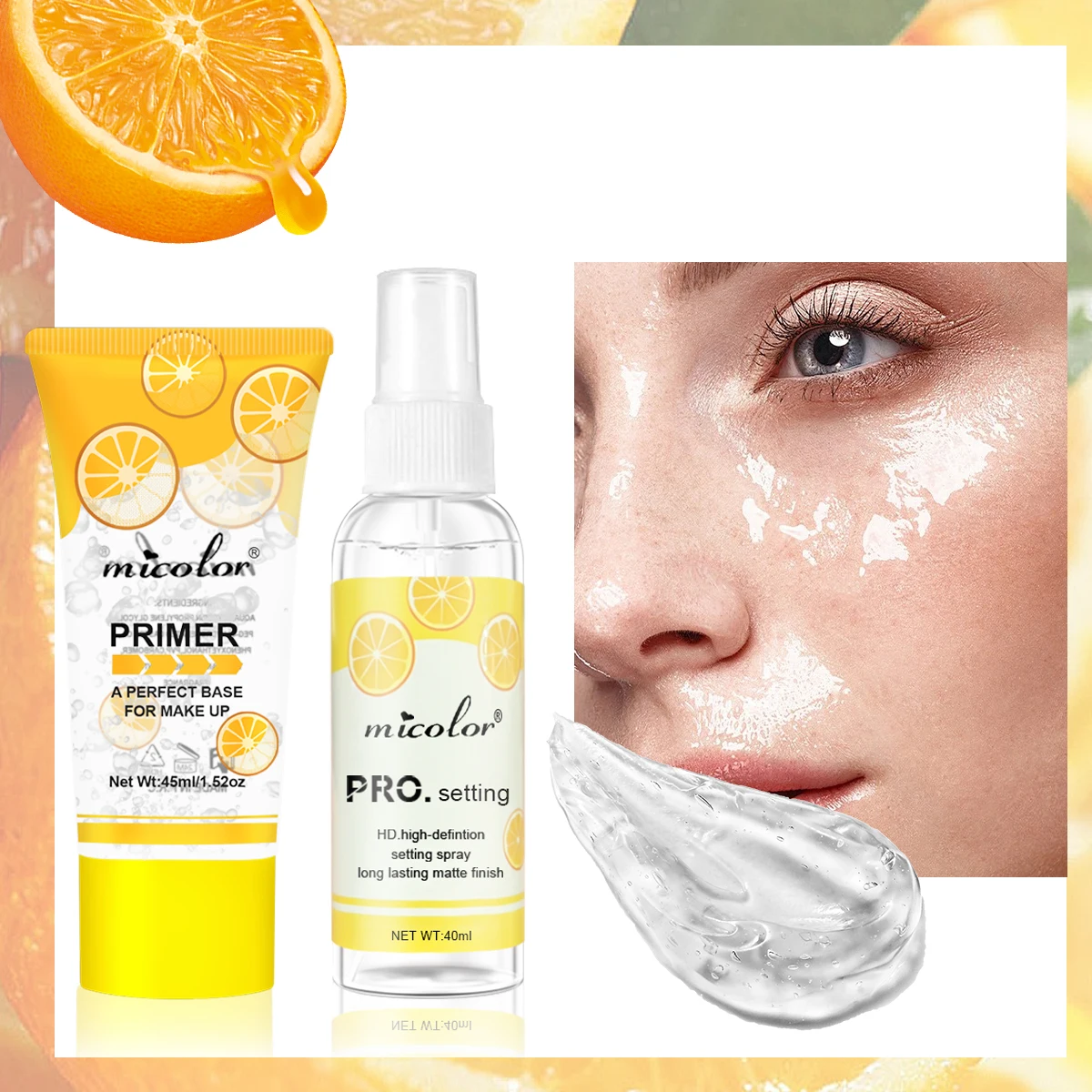 Two-piece Primer Setting Spray Peach Grape Lemon Instant Dry Oil Control Refreshing Moisturizing Makeup Set