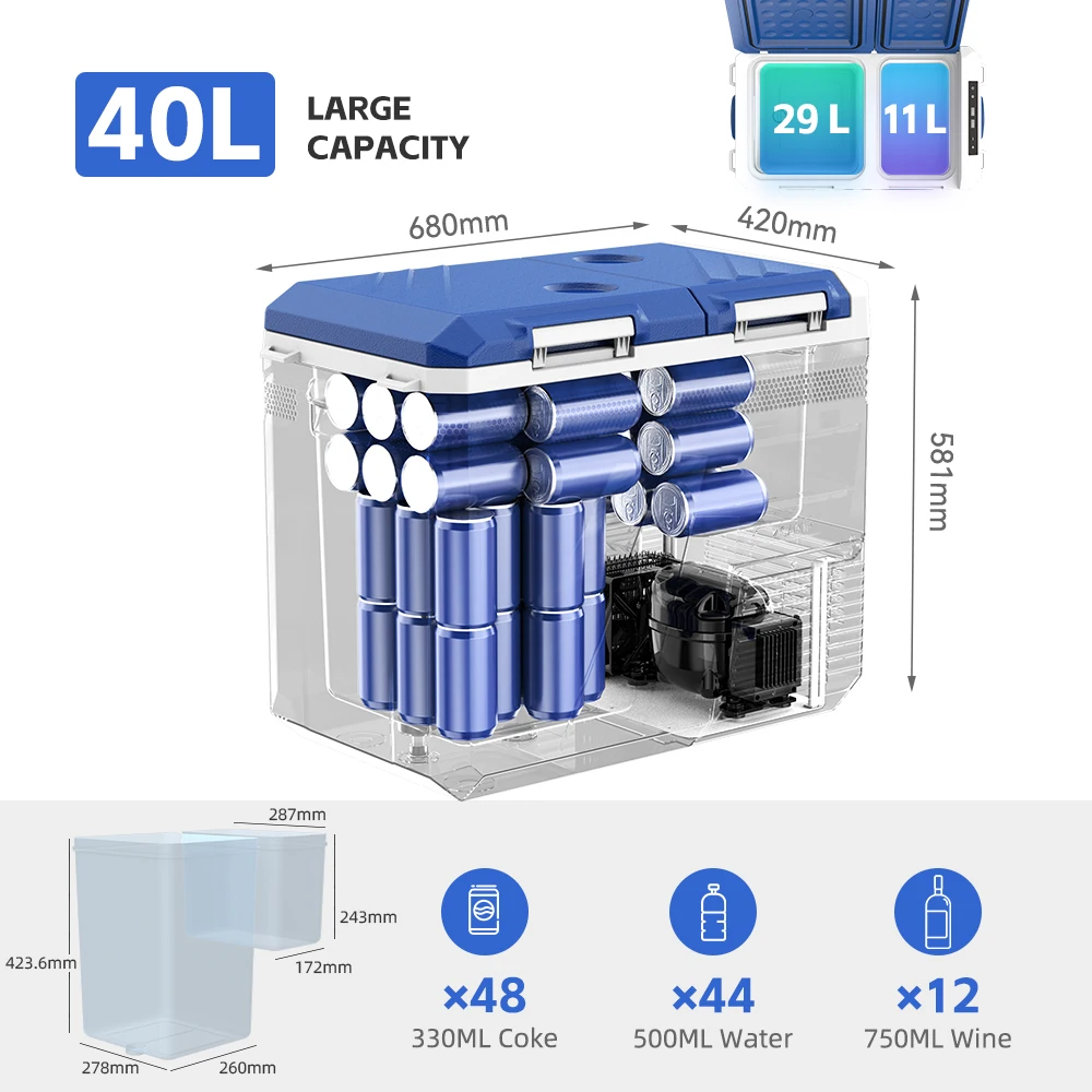 ثلاجة سيارة Zcamp QXL ضاغط 12/24 فولت، تبريد سريع،...