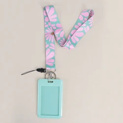 Elegant Pink Daisy Lanyard with ID Holder and Keychain Accessory (Green)
