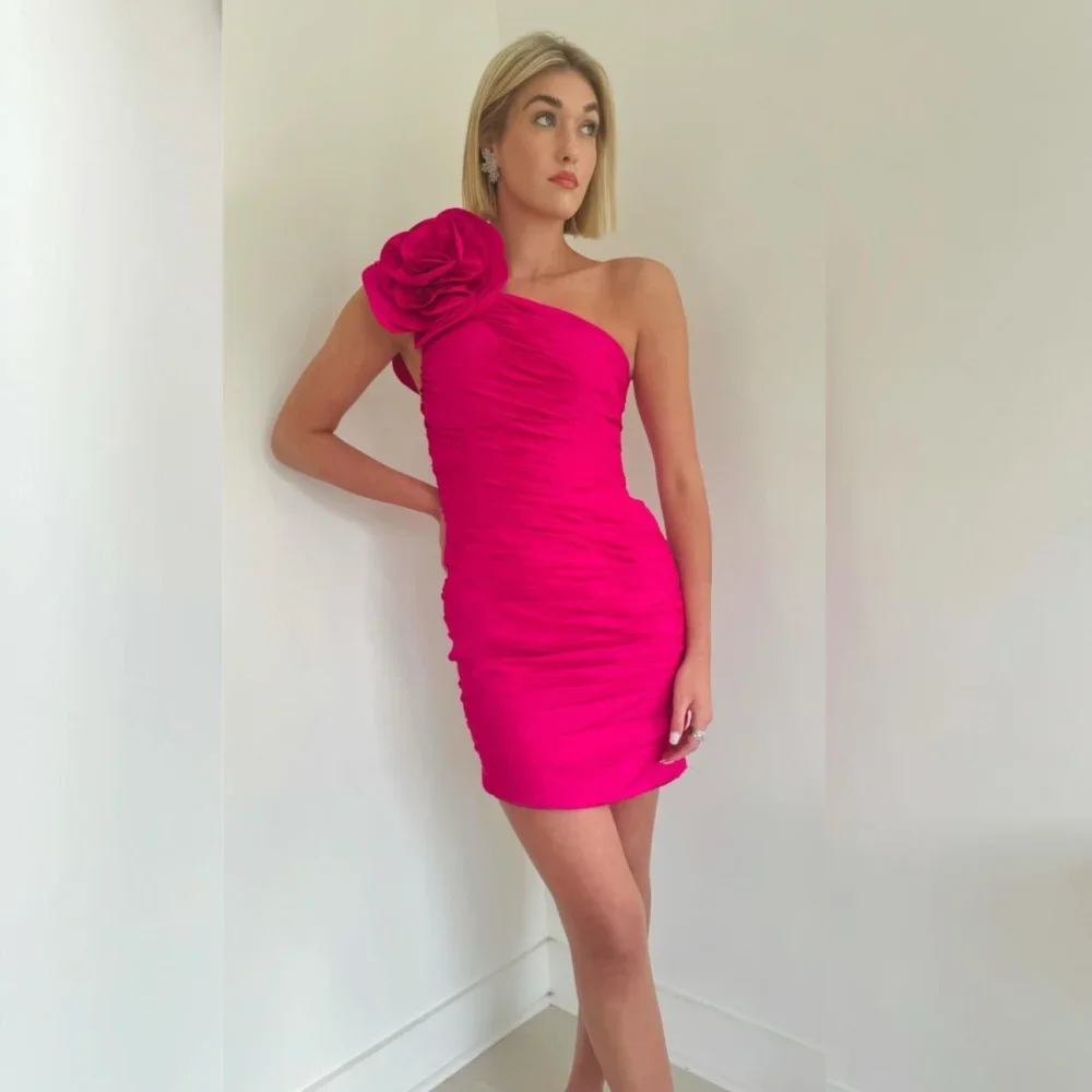 Formal Jersey Pleat Flower Sheath One-shoulder Short Dresses Cocktail Dresses Classic Exquisite Modern Style Pastrol