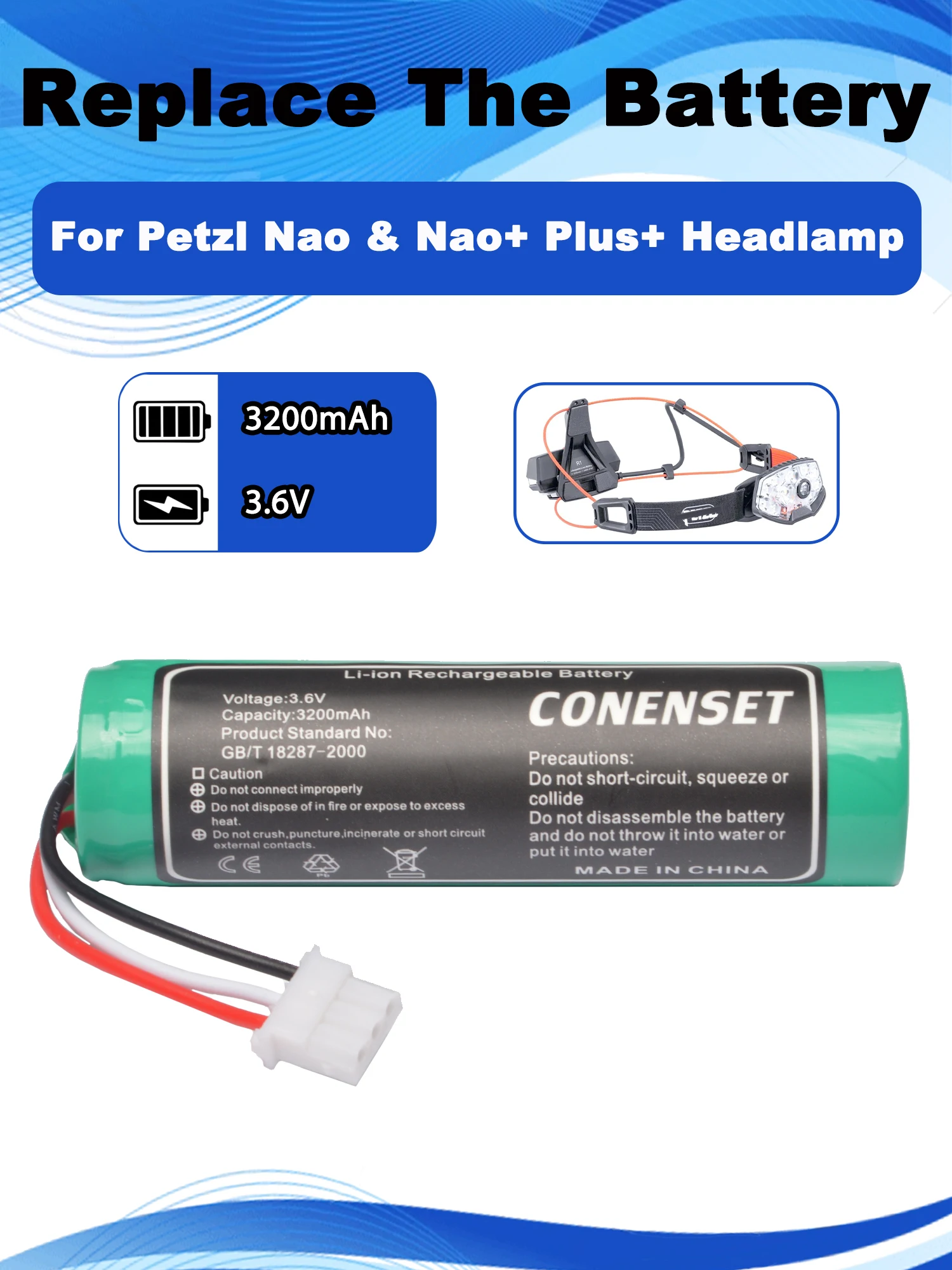 3.7V 3200mAh Replacement Battery For Petzl Nao & Nao+ Plus+
