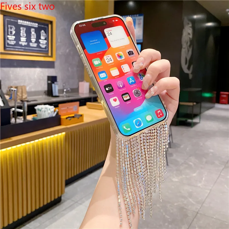 Luxury Korean Glitter Rhinestone Tassels Shiny Case For Samsung A04E A14 A24 A34 A54 A05 A15 A25 A35 A55 A13 A23 A53 A12 A22 A52