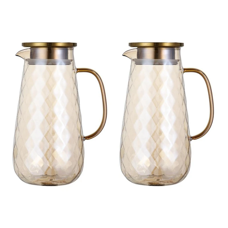 2X 54Oz Glass Pitcher With Lid Iced Tea Water Jug Hot Cold Ice Wine Coffee And Juice Beverage Carafe |