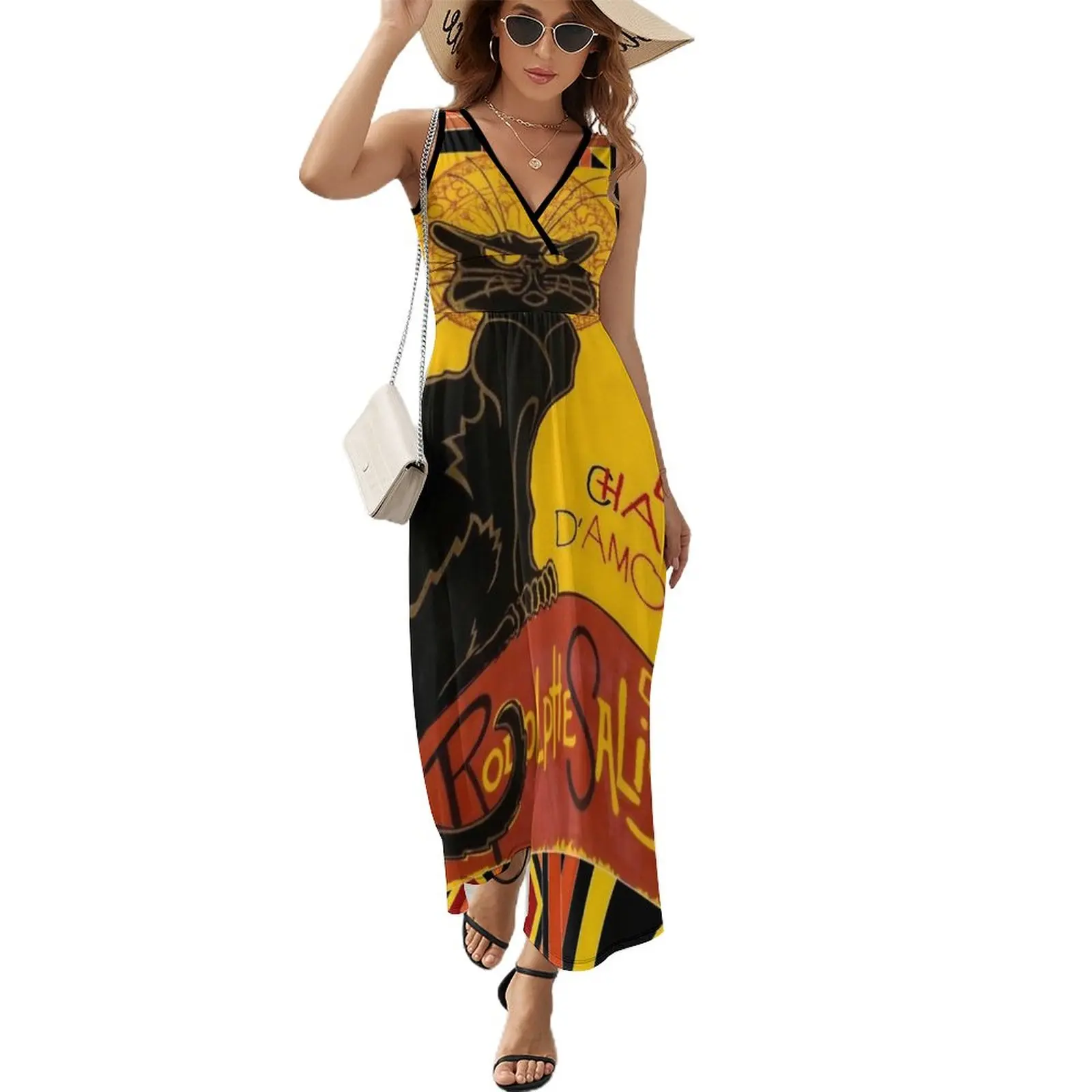 

Le Chat Noir DAmour With Ethnic Border Sleeveless Dress women dress dress luxury dress Woman's evening dress