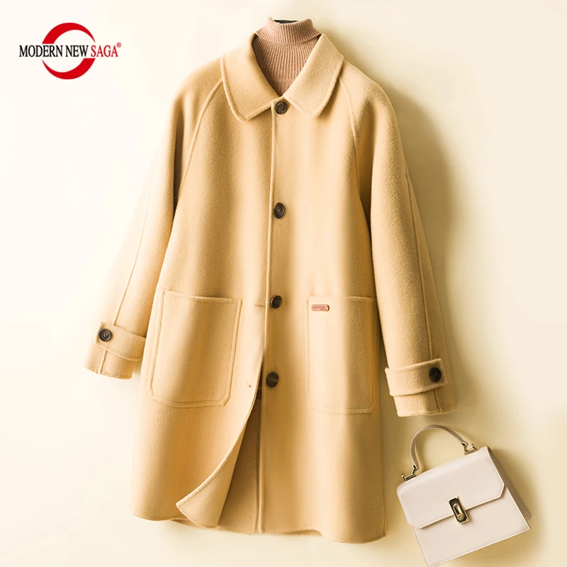 MODERN NEW SAGA Women Wool Coat 100% Wool Autumn Woolen Overcoat Winter Wool Long Jacket Female Cashmere Coats Korean Fashion