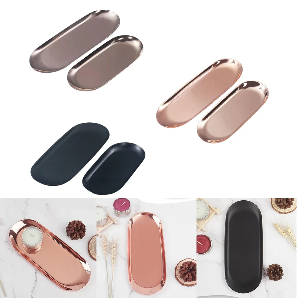 Nordic Style Candle Tray Oval Metal Tray for Home Decoration and Jewelry Stainless Steel Black/Bronze/Rose Gold 18cm/23cm 6