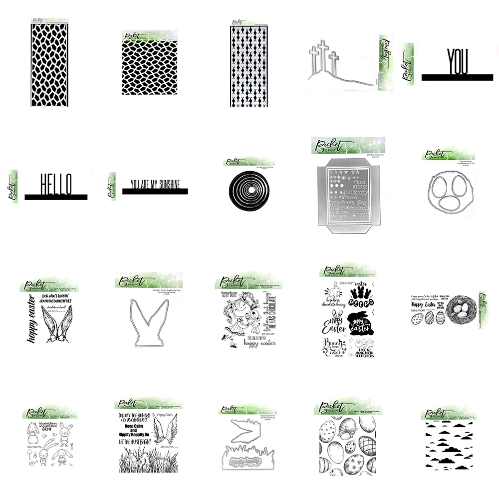 Nuovi Punti Di Ciottoli Fai Da Te Slim Line Stencil Topper Circle Shaker Metal Cutting Dies Bunny Trail Eastertime Garden Cloud Stamp