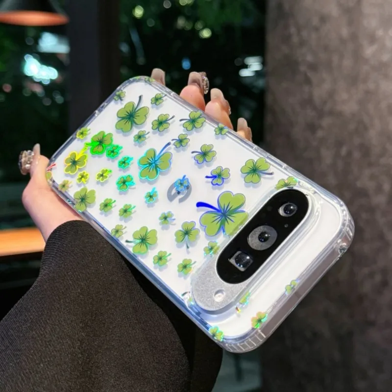 Laser Flower Reflective Shockproof Phone Case with Transparent Floral Print