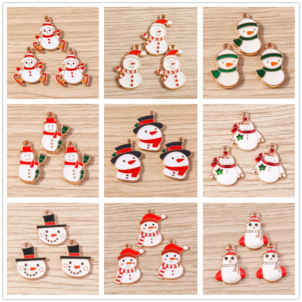 Tusember 10 Stück Weihnachts-Schneemann-Charms für Schmuckherstellung, Neujahr, Ohrringe, Halskette, Armbänder, Geschenke, DIY-Weihnachtsanhänger