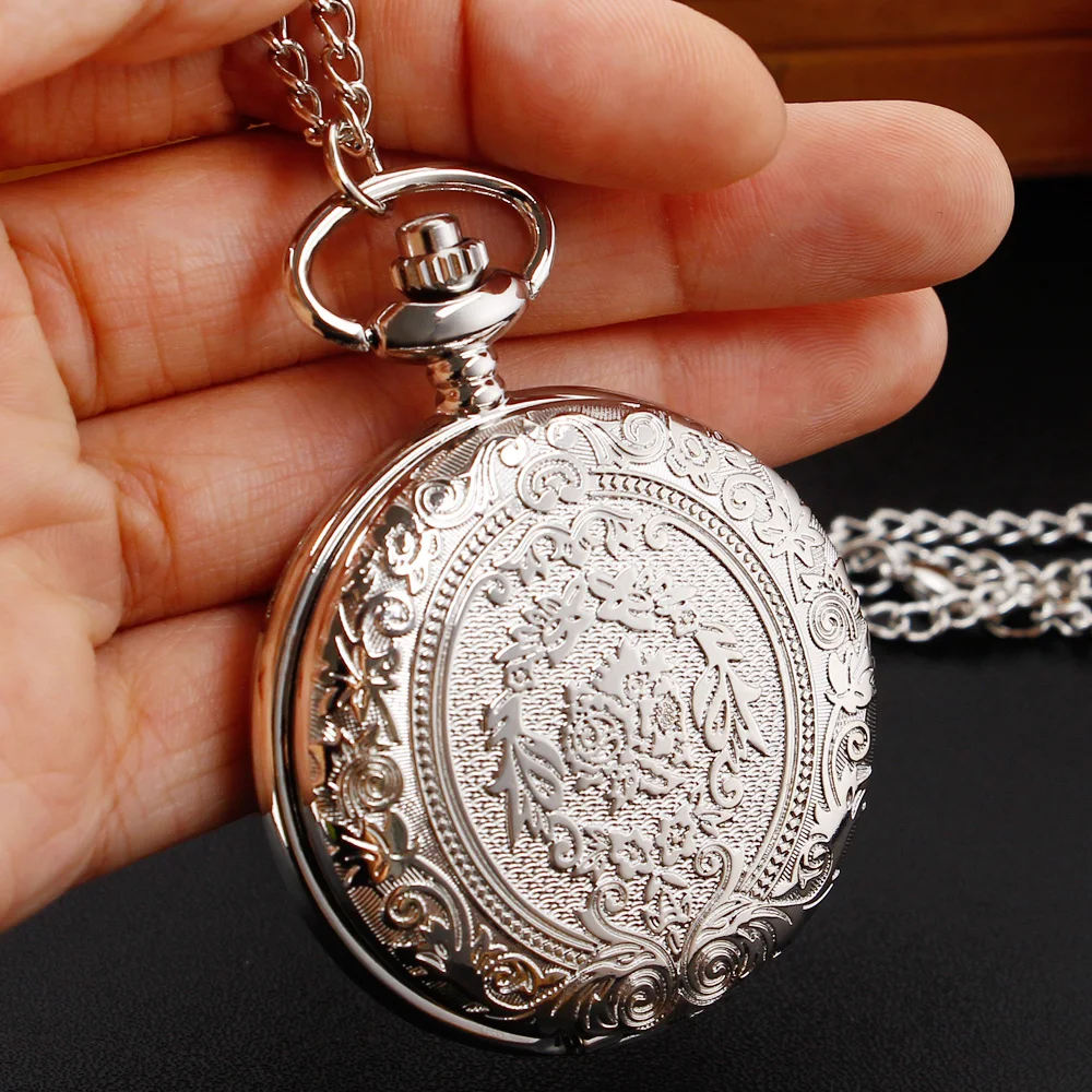 Orologio da tasca al quarzo argento di lusso collana di moda ciondolo catena gioielli regalo orologio Steampunk per uomo donna