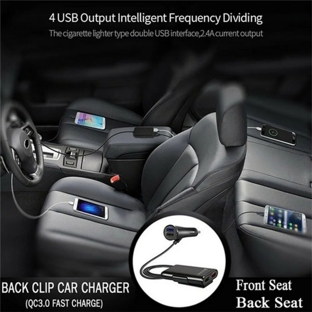 Universal 4 Ports USB Car Charger Front Seat Back Seat QC3.0 Quick Charging USB Adapter for Car Charger USB Fast Charger
