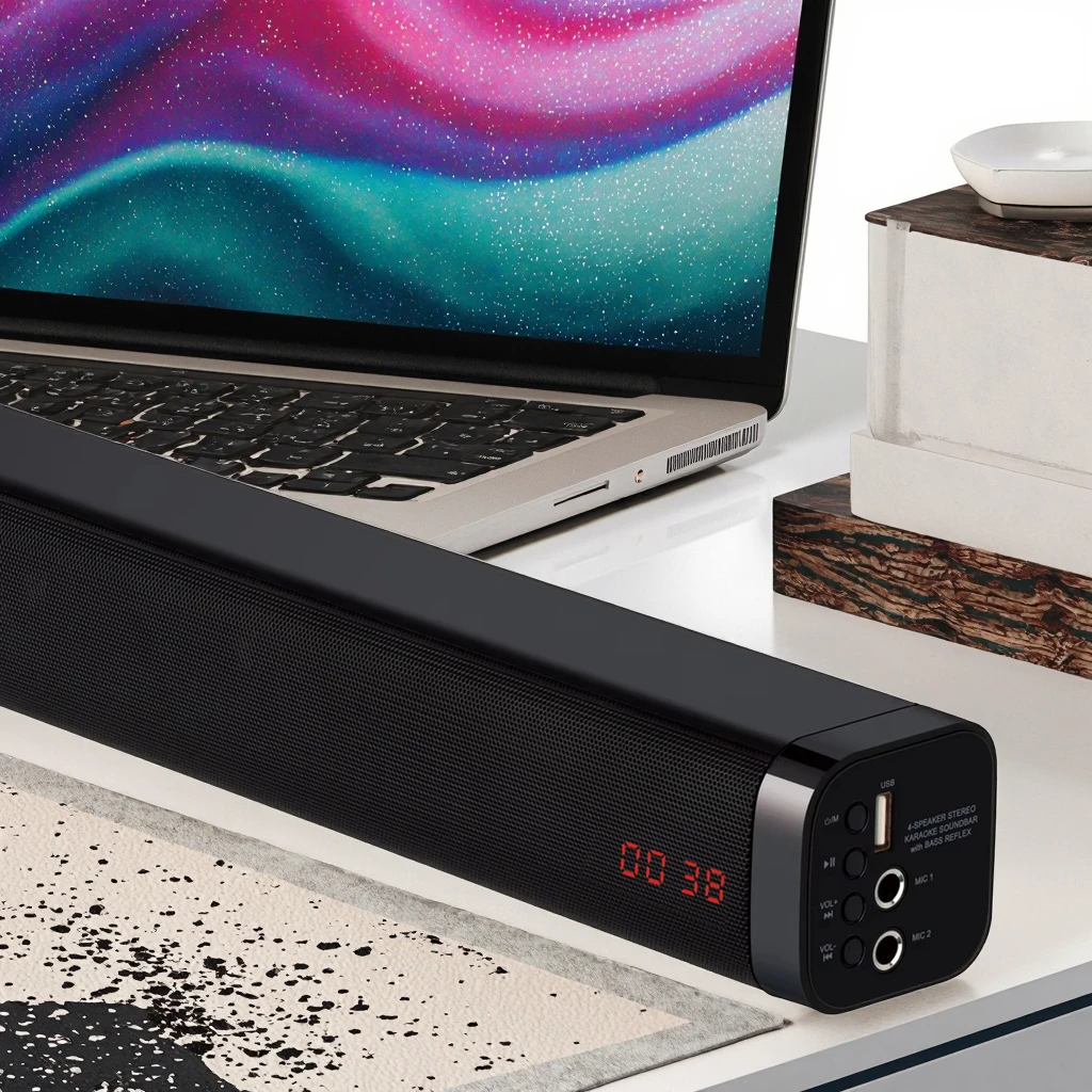 LED 화면이 있는 블루투스 사운드바 2.0 채널 원활한 연결 USB 및 AUX 인터페이스 다중 입력