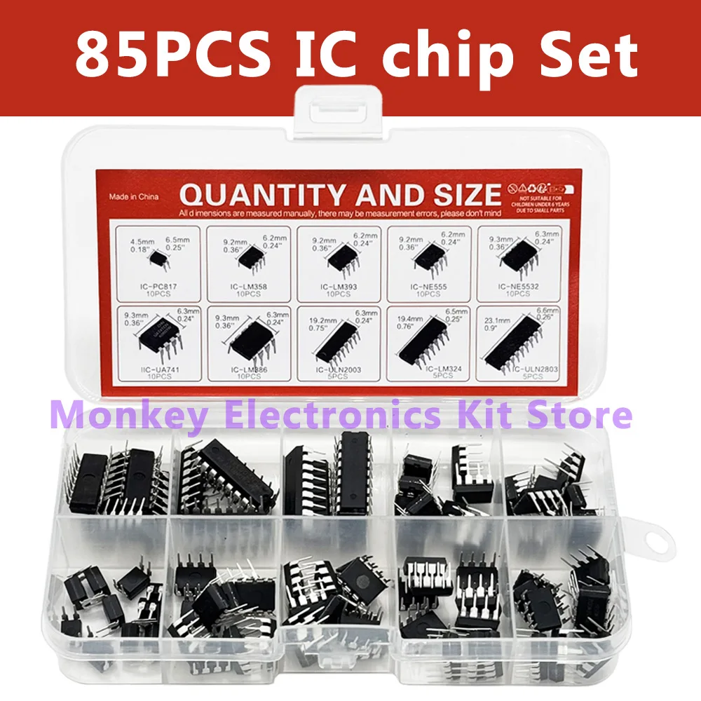 85PCS Integrated Circuit IC Chip Kit with Precision Timer Components - DIY Electronics Kit