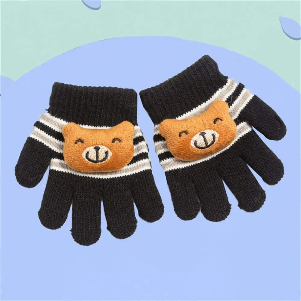 Thick Warm Kids Full Finger Gloves Acrylic Yarn Winter Mittens