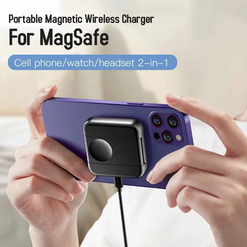 Foldable 2 in 1 Magnetic Wireless Charger For Magsafe iPhone 16 15 14 13 12 Samsung Xiaomi Apple Watch 9-2 Airpods Fast Charging