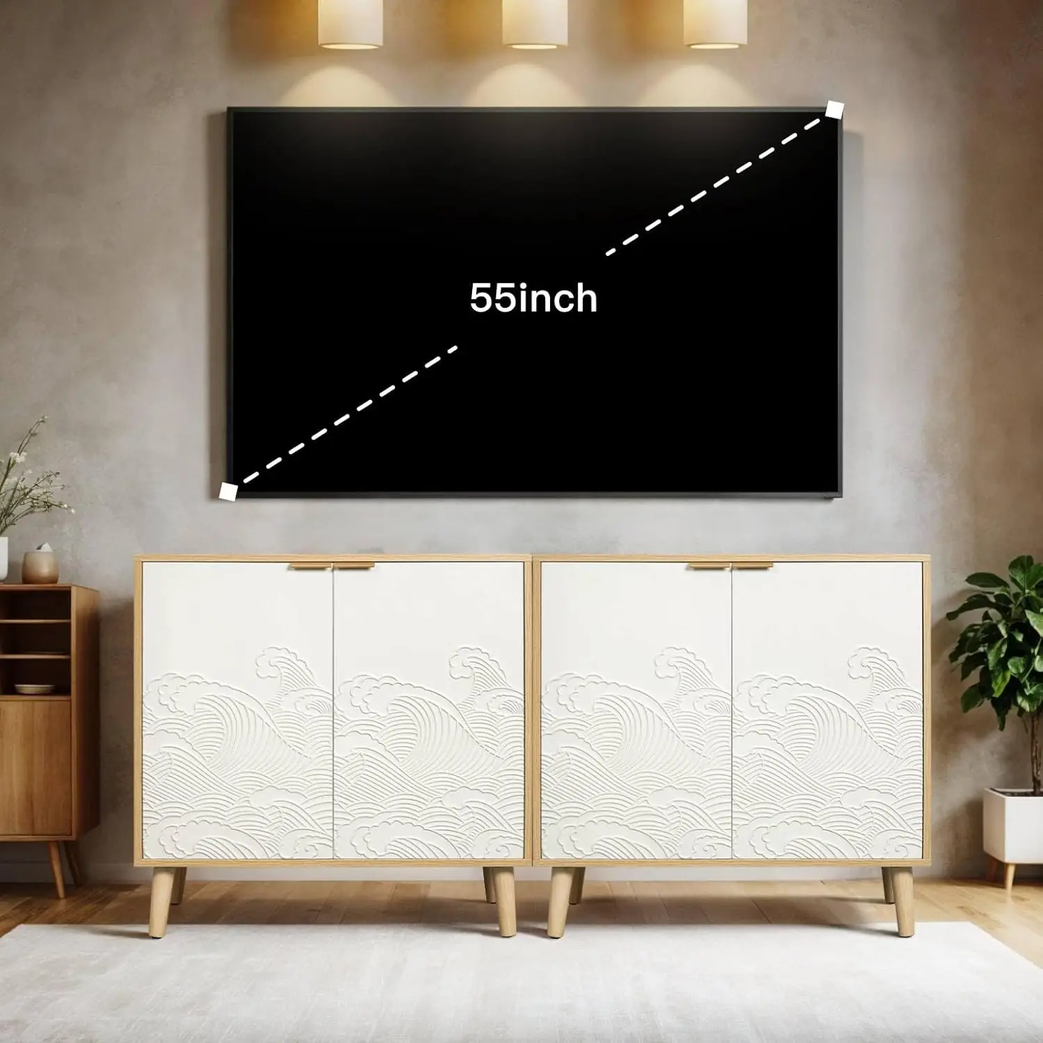 Sideboard Cabinet with Doors, 31.5 in Tall Modern Storage Cabinet with Adjustable Shelves, Sideboard Buffet Credenza