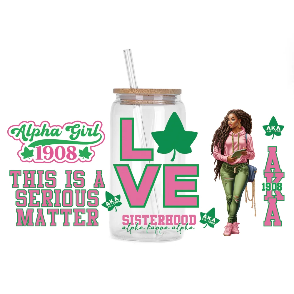 AKA 1908 series Easy peel waterproof DIY Decals 3D transfers uvdtf crystal stickers 16oz uv dtf cup wraps for Glasses