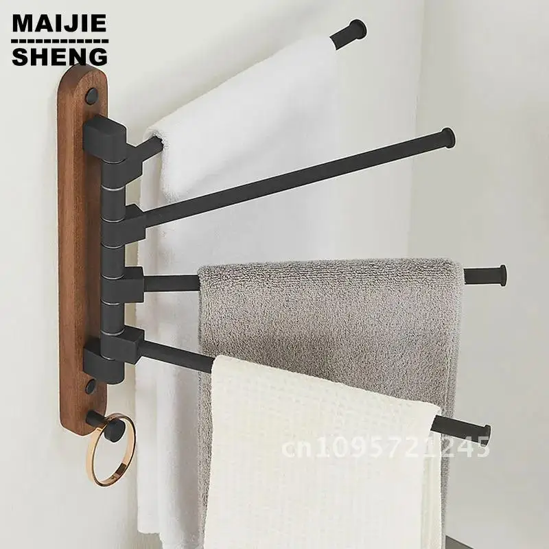 Wood 2/4 Swivel Towel Bars Hanger Bathrobe Wall Rotatable Accessories Holder Bathroom Towel Rack Mounted