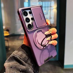Armor Cover with Slide Camera Protection and Magnetic Holder Feature - Galaxy S25Edge (Purple)