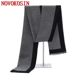 4 Colors Designer Men Classic Business Warm Faux Cashmere Tassel Soft Shawl Wrap Winter Scarf Black Grey Contrast Scarves