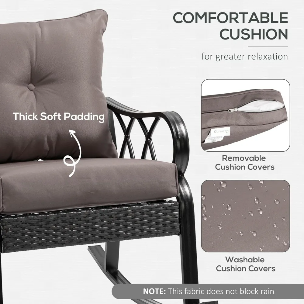 2 Piece Outdoor Wicker Rocking Chairs with Padded Cushions, Aluminum Furniture Rattan Porch Rocker Chairs with/Armrest 5
