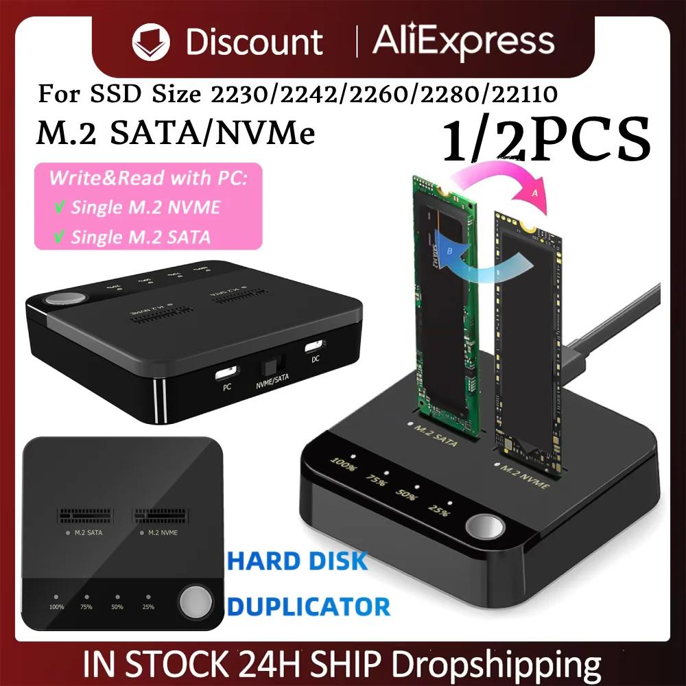 Reader M.2 SATA M.2 NVME Intercopy Duplicator Offline Copy Replicator for SSD Size 2230/2242/2260/2280/22110 1/2PCS