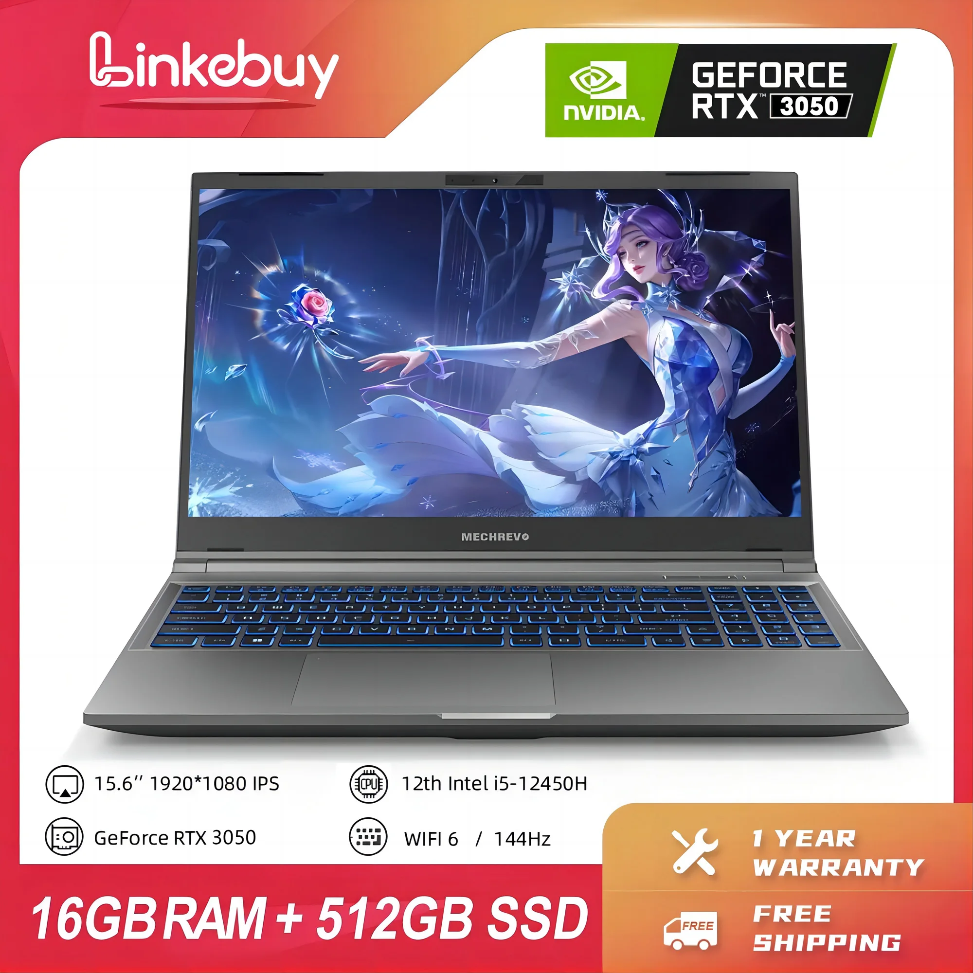 Mechrevo Aurora Z Gaming Laptop, Intel Core i5-12450H, RTX 3050, 15.6 ...