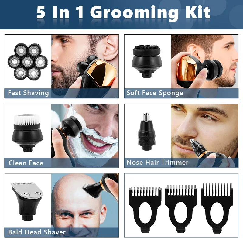 New Shaver For Men 7D Independently 7 Cutter Floating Head Waterproof Electric Razor Multifunction USB Charge Trimmer For Men 6