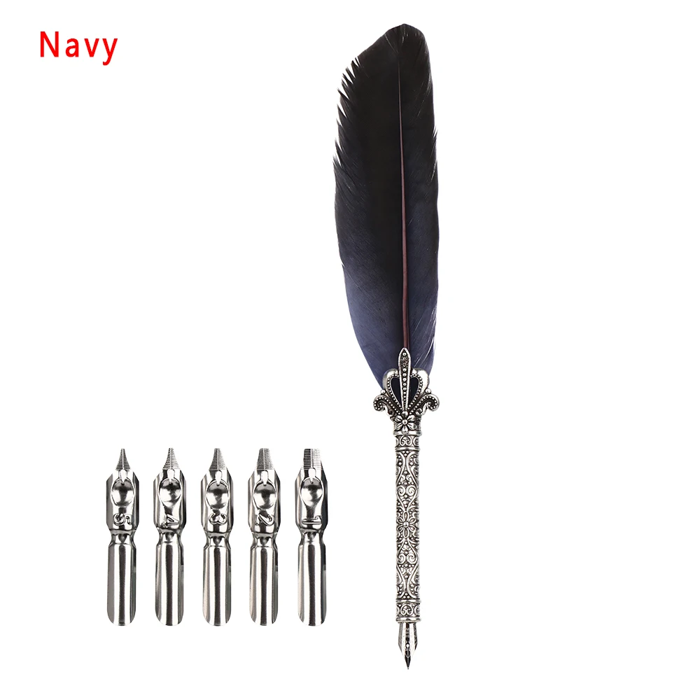 Vintage Feather Pen Set with Ornate Quill and Nib Collection - Elegant Writing Gift Set