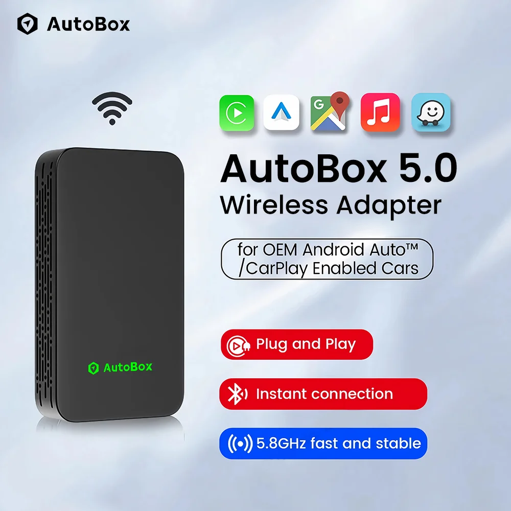 Cablato A Wireless Autobox 5.0 Apple Carplay Android Auto Dongle Spotify Waze Carplay Ai Box Adattatore Wireless Bluetooth Wifi