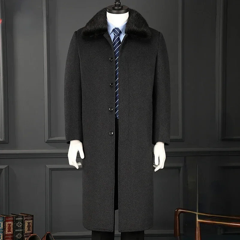 Thick Extra Long Coat Men's Winter Cashmere Coat Men Down Inner Warm Woolen Jacket Male Trenchcoat Man Clothes Abrigos Hombre FC 3