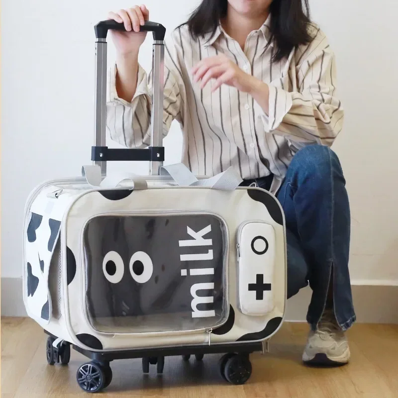 Small animal carrier Portable Luggage pets cat bag with wheels Foldable cat carrier pet backpack Outing backpack