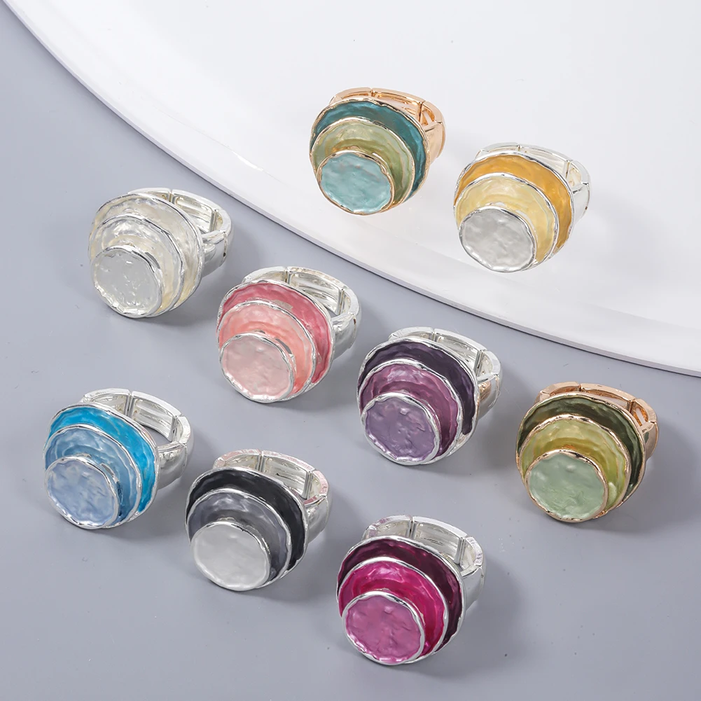 Mode mehrfarbige 3-lagige runde Ringe für Damen Accessoires neue trend ige elastische verstellbare silberne Farbe Ring Party Schmuck Geschenk – Detail 3